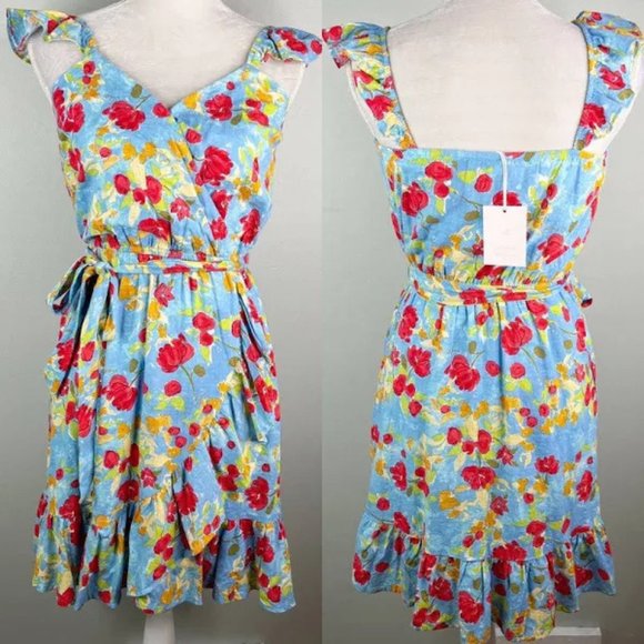 LC Lauren Conrad Dresses & Skirts - LC LAUREN CONRAD floral WRAP DRESS sleeveless BELT blue SIZE xxl